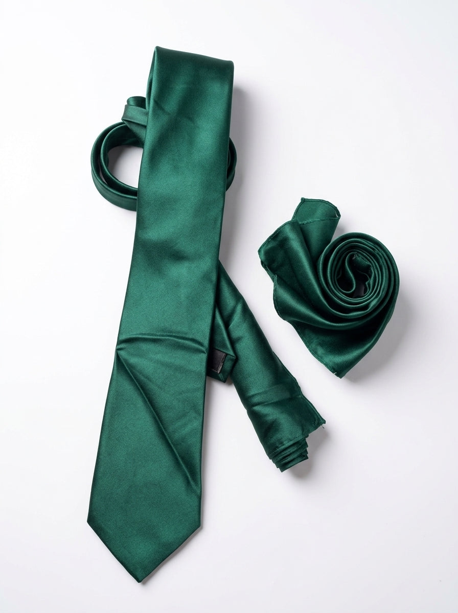 Emerald Green Satin Tie And Pocket Square Set