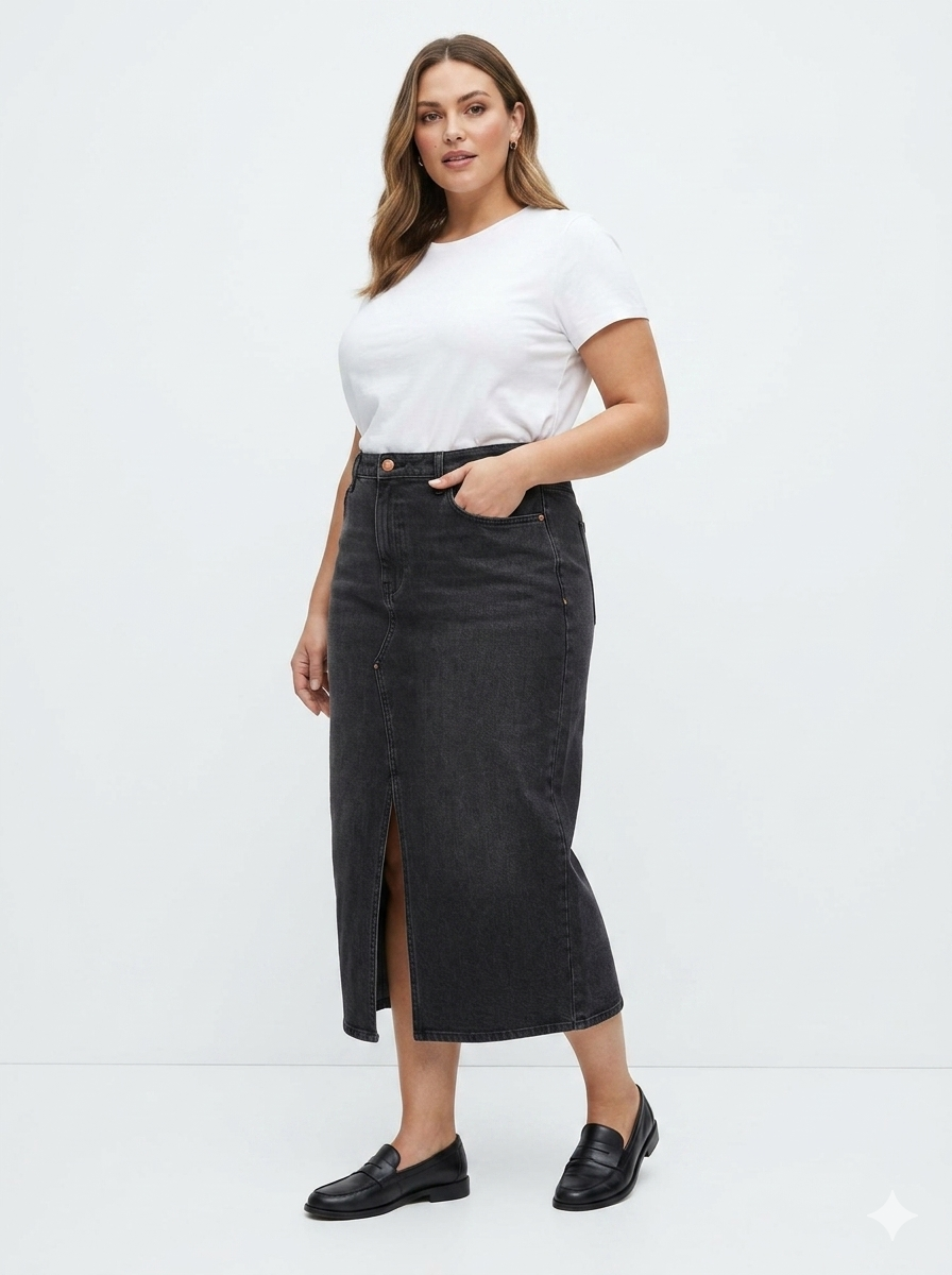Black Denim Maxi Skirt