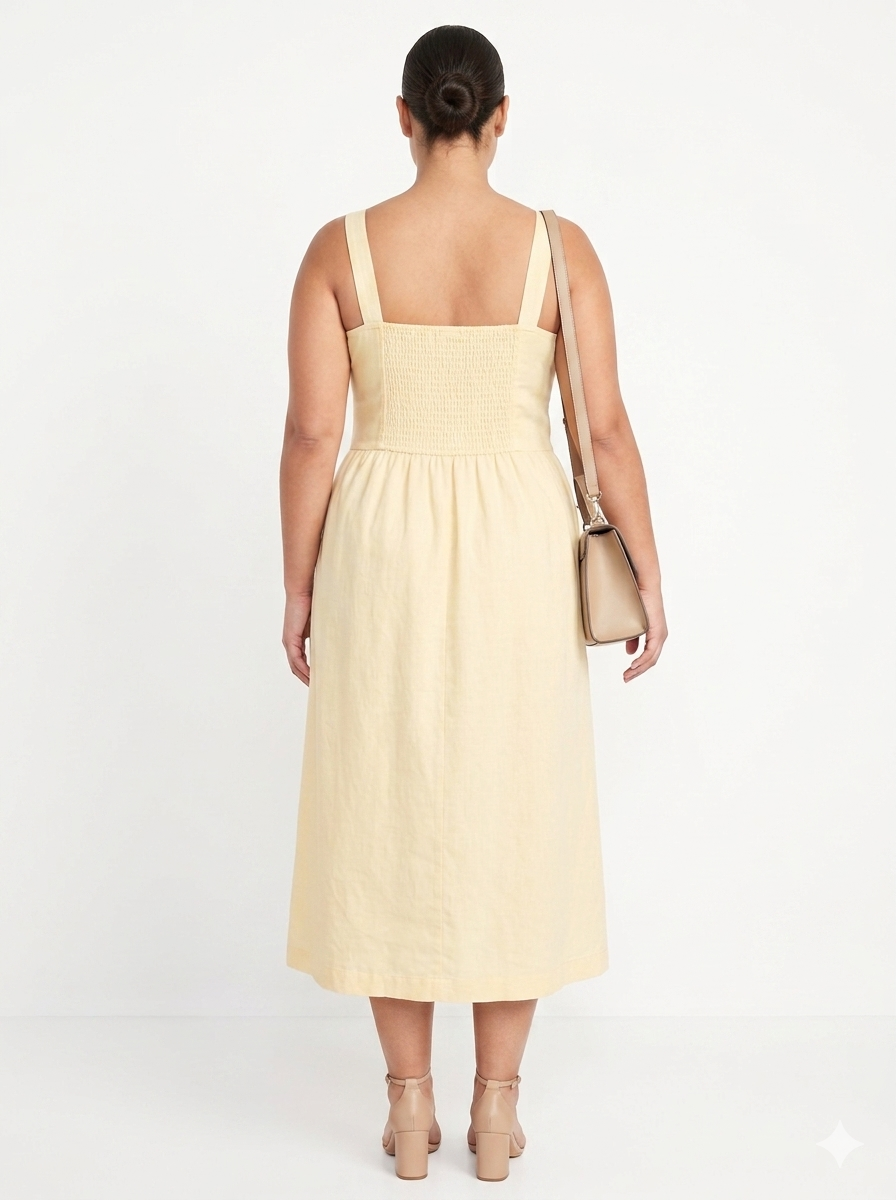 Curvy Shirred Dress - Yellow