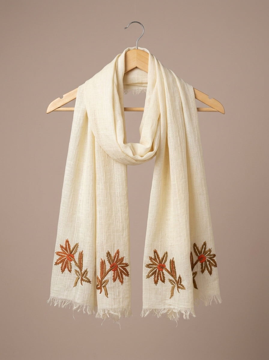 Cream Lightweight Woven Linen Scarf