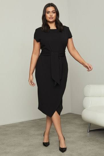 Black Tie Waist Bodycon Dress