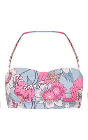 Sage Green Floral Printed Cup Detail Halterneck Bralet