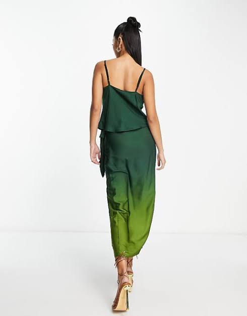 Satin Midi Skirt Co-ord in Green Ombre
