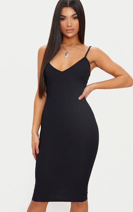 Suran Black Strappy Fishnet Midi Dress
