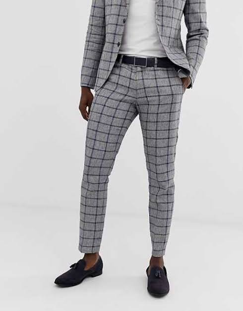 Windowpane Linen suit Trousers