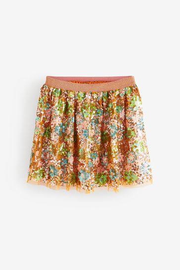 Orange Multi Sequin Mini Skirt