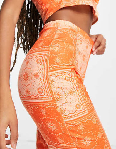 High Waisted Flare Trousers in Orange Bandana co-ord