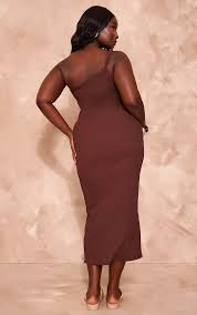 Plus Brown Textured Twist One Shoulder Maxi Dress