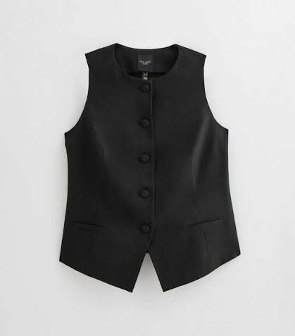 Crew Neck Linen Blend Waistcoat Black