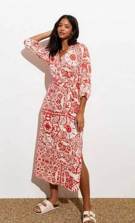 Tile Print Grandad Midi Shirt Dress