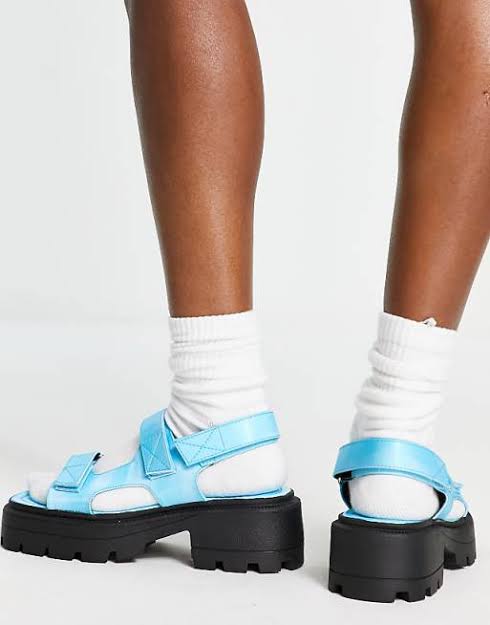 Petro Chunky Flat Sandal in Blue Holographic