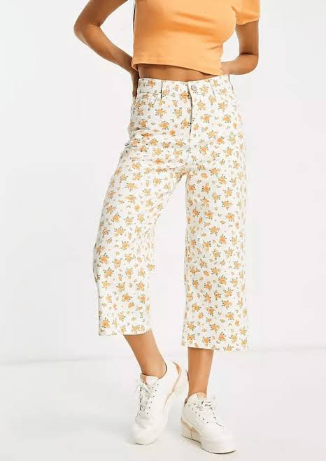 Orange Floral Cropped Wide leg Trouser