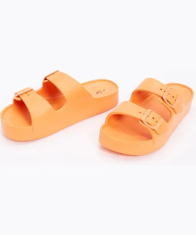 Orange Double Strap Chunky Pool Sliders