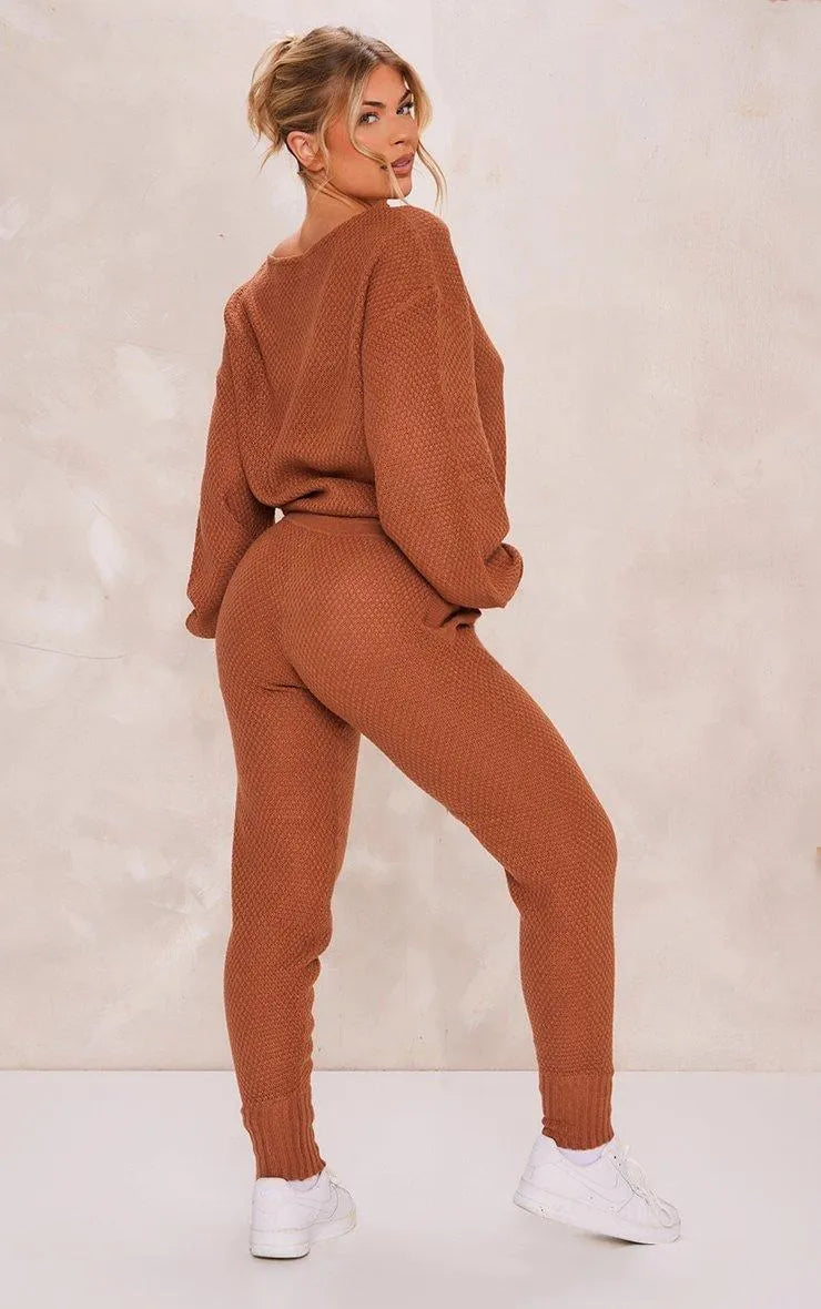 Rust Knitted Waffle Lounge Set