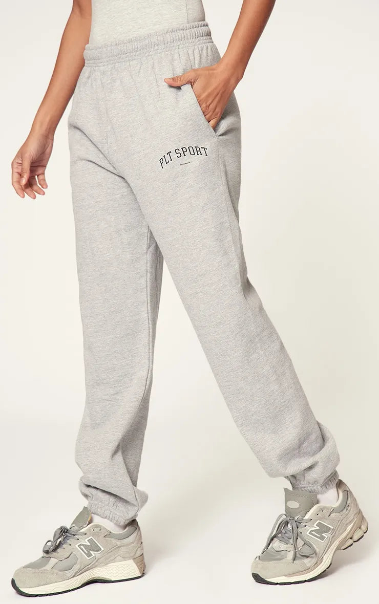 PLT Grey Marl Sport Print Oversized Joggers