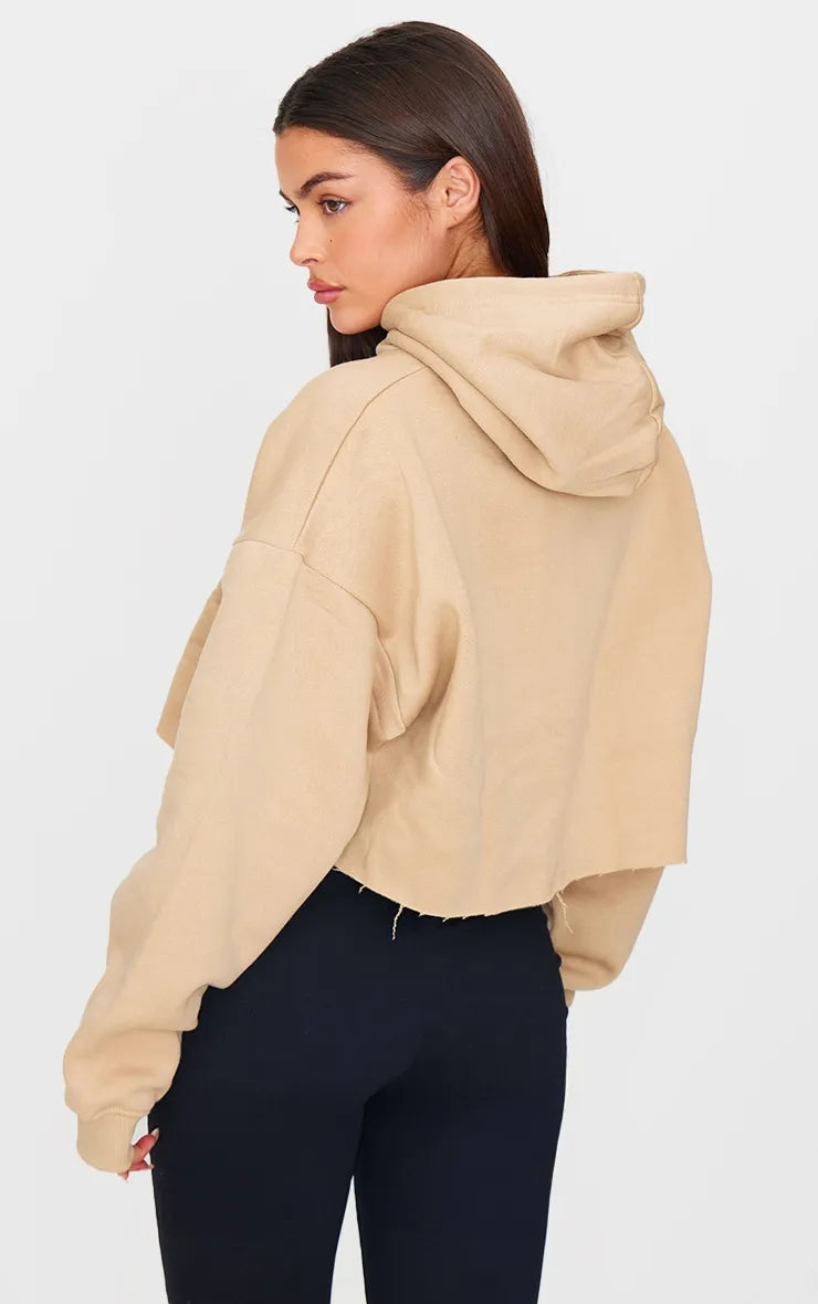 Sand Oversized Fit Cropped Sweat Hoodie