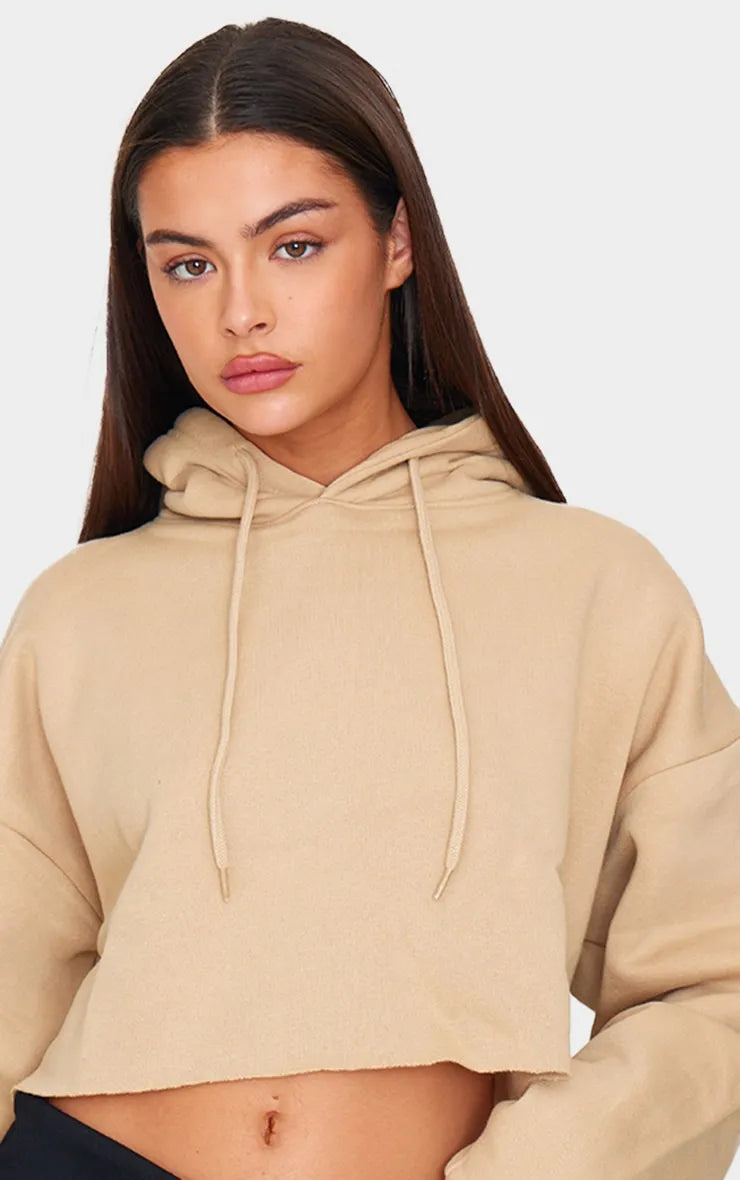 Sand Oversized Fit Cropped Sweat Hoodie