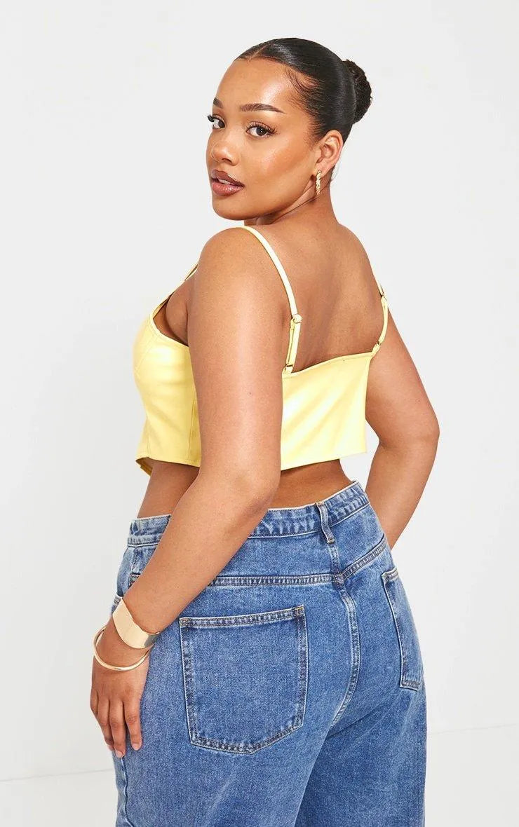 Plus Lemon Hook And Eye Seam Detail Corset Top