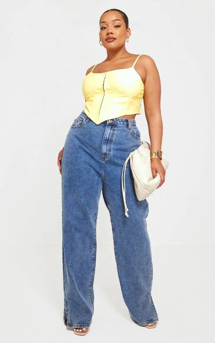 Plus Lemon Hook And Eye Seam Detail Corset Top