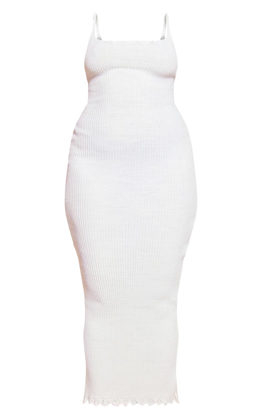 Plus Cream Knitted Ribbed Edge Detail Midi Dress