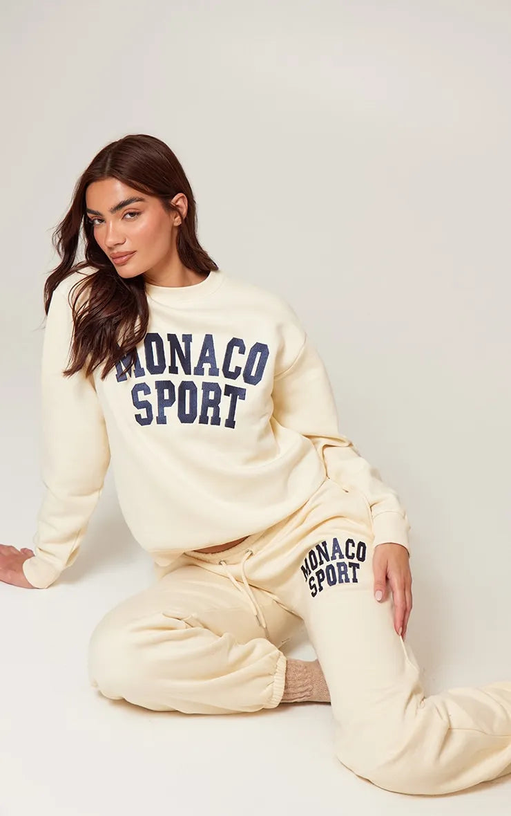 Cream Monaco Sports Embroidered Sweatshir