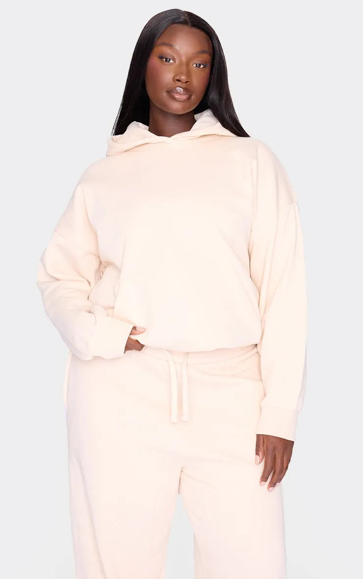 Plus Ecru Premium Basic Oversized Hoodie