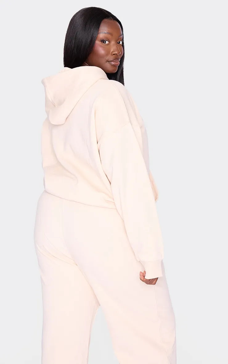 Plus Ecru Premium Basic Oversized Hoodie