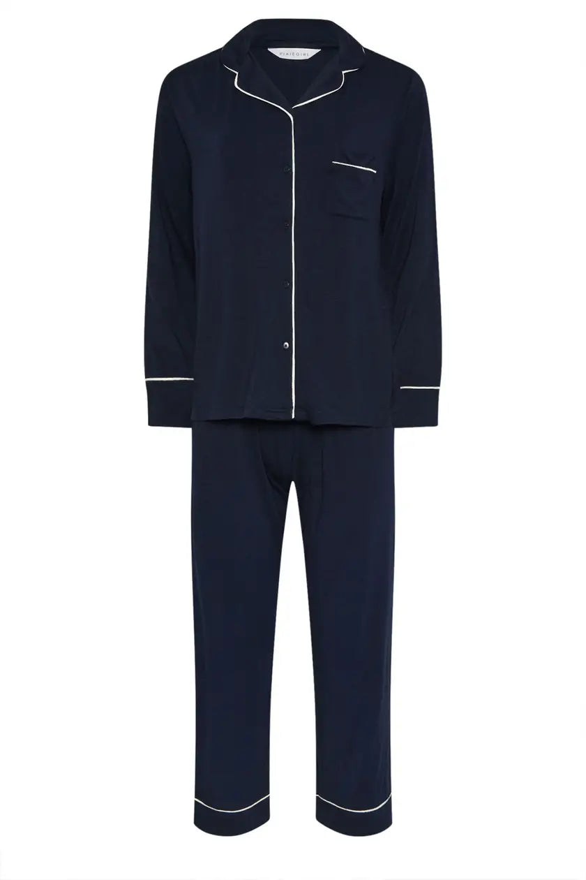 Navy Blue Piped Pjamas Set