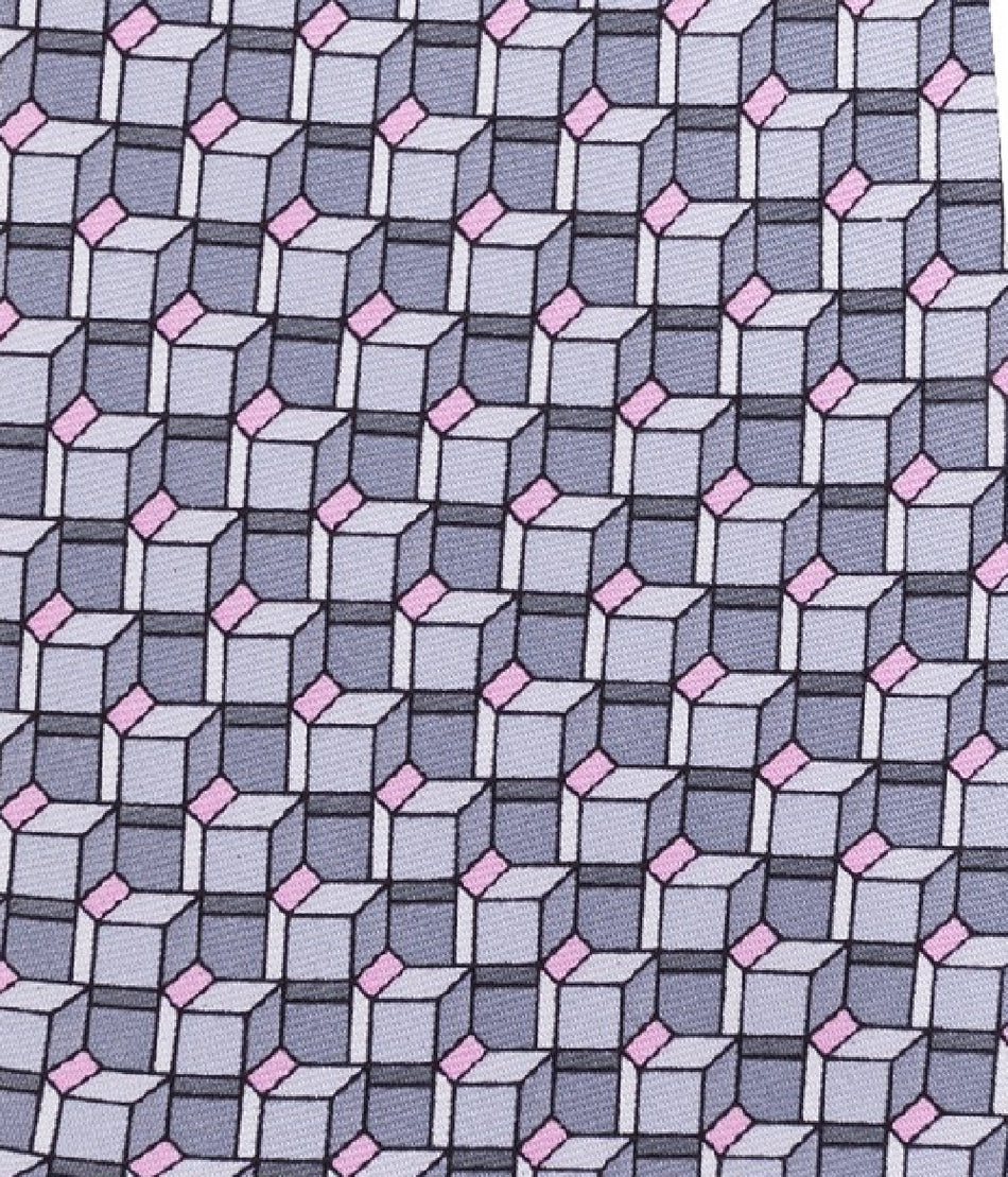 Pink and Grey Geometric Print Neck Tie