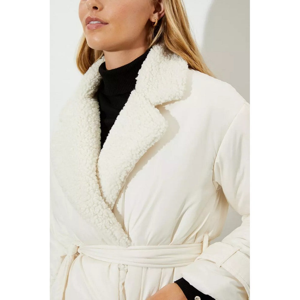 Borg Padded Longline Coat Cream