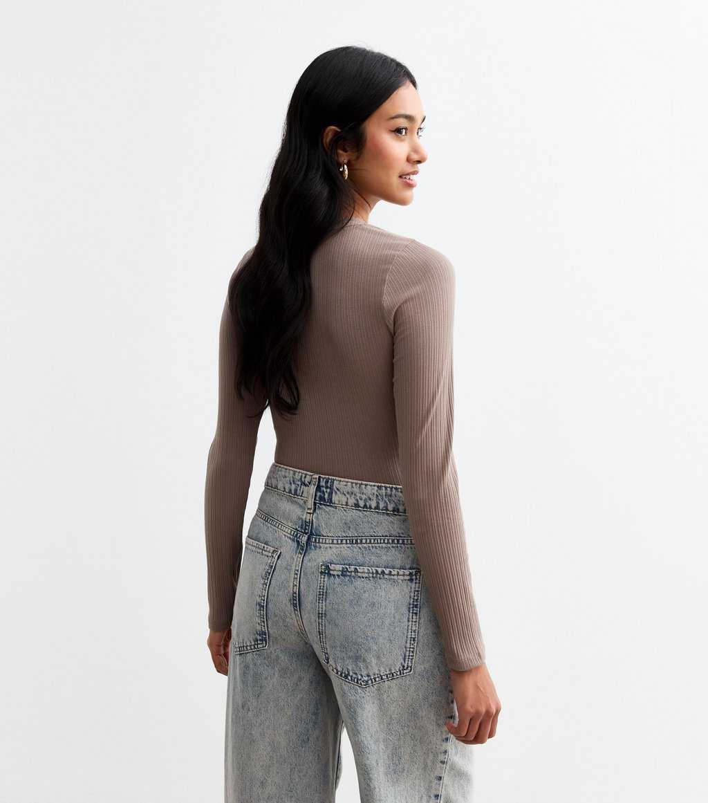 Mink Ribbed Cotton Blend Crew Neck Bodysuit