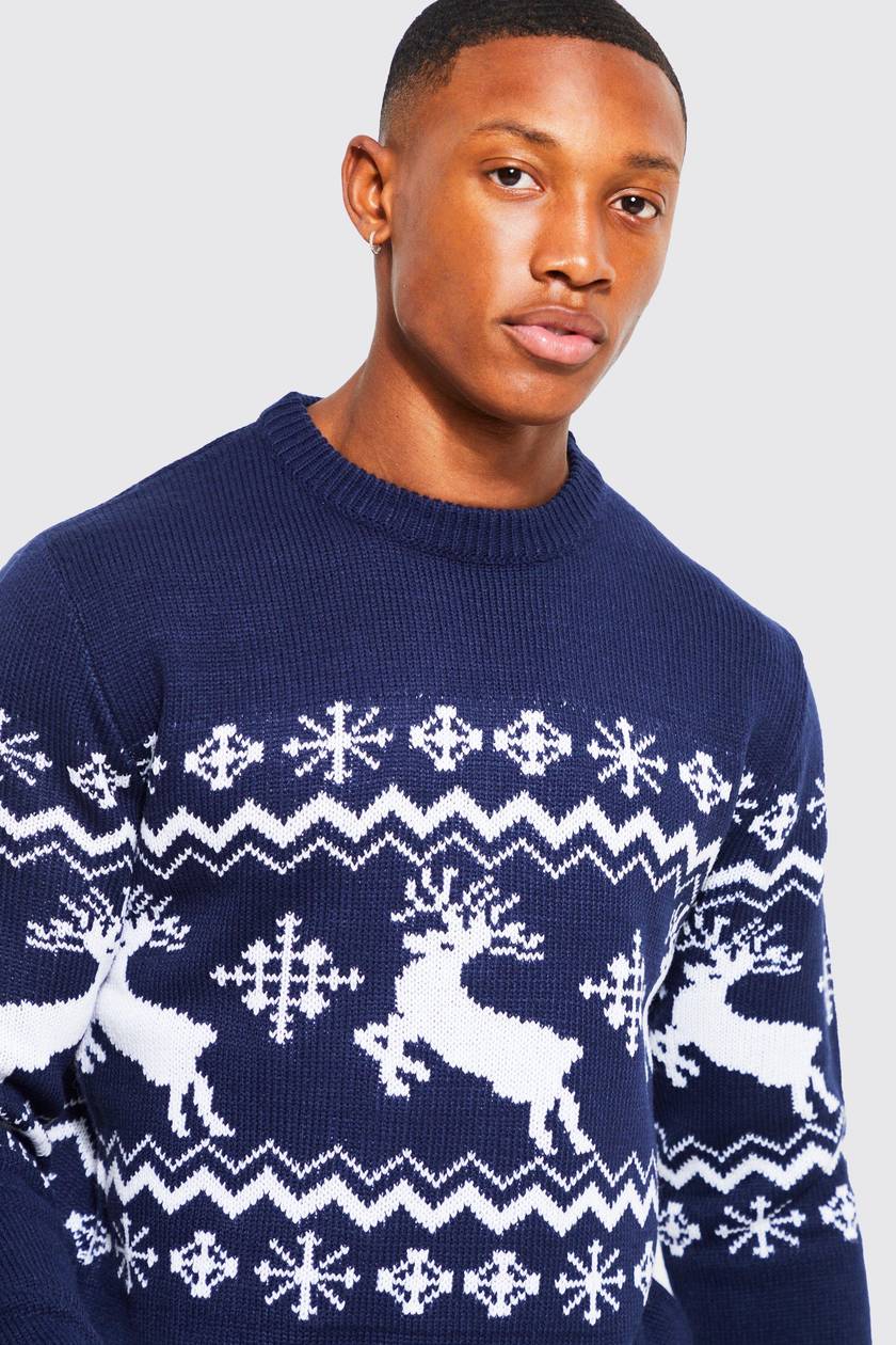 Muscle Fit Reindeer Christmas Jumper