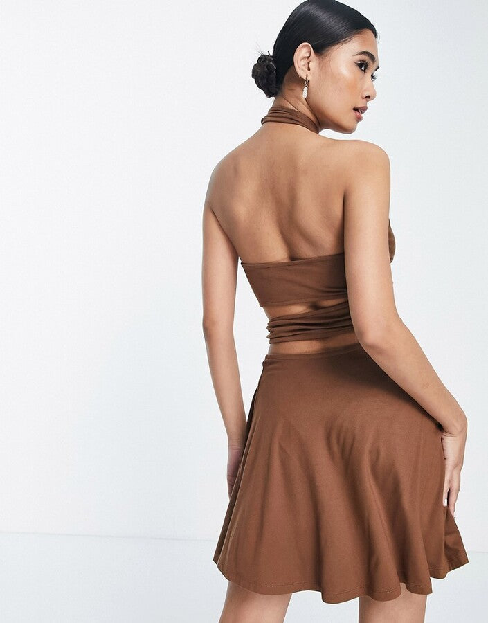 Angelica Blick wrap detail mini dress in brown