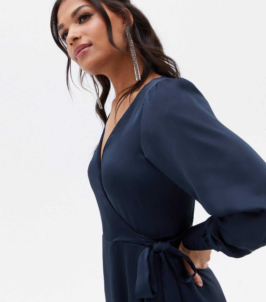 Charlotte Navy Frill Wrap Midi Dress