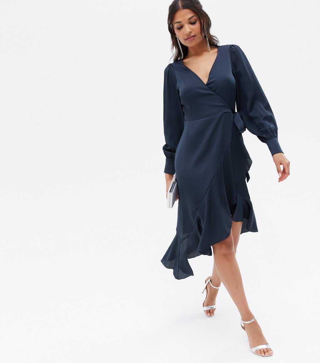 Charlotte Navy Frill Wrap Midi Dress