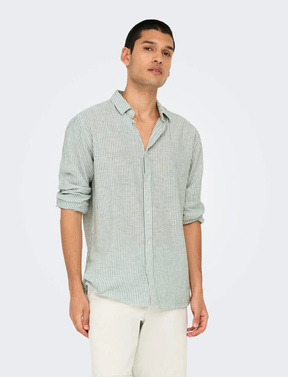 ONSCAIDEN LIFE LS Stripe Linen Shirt- Sea Spray