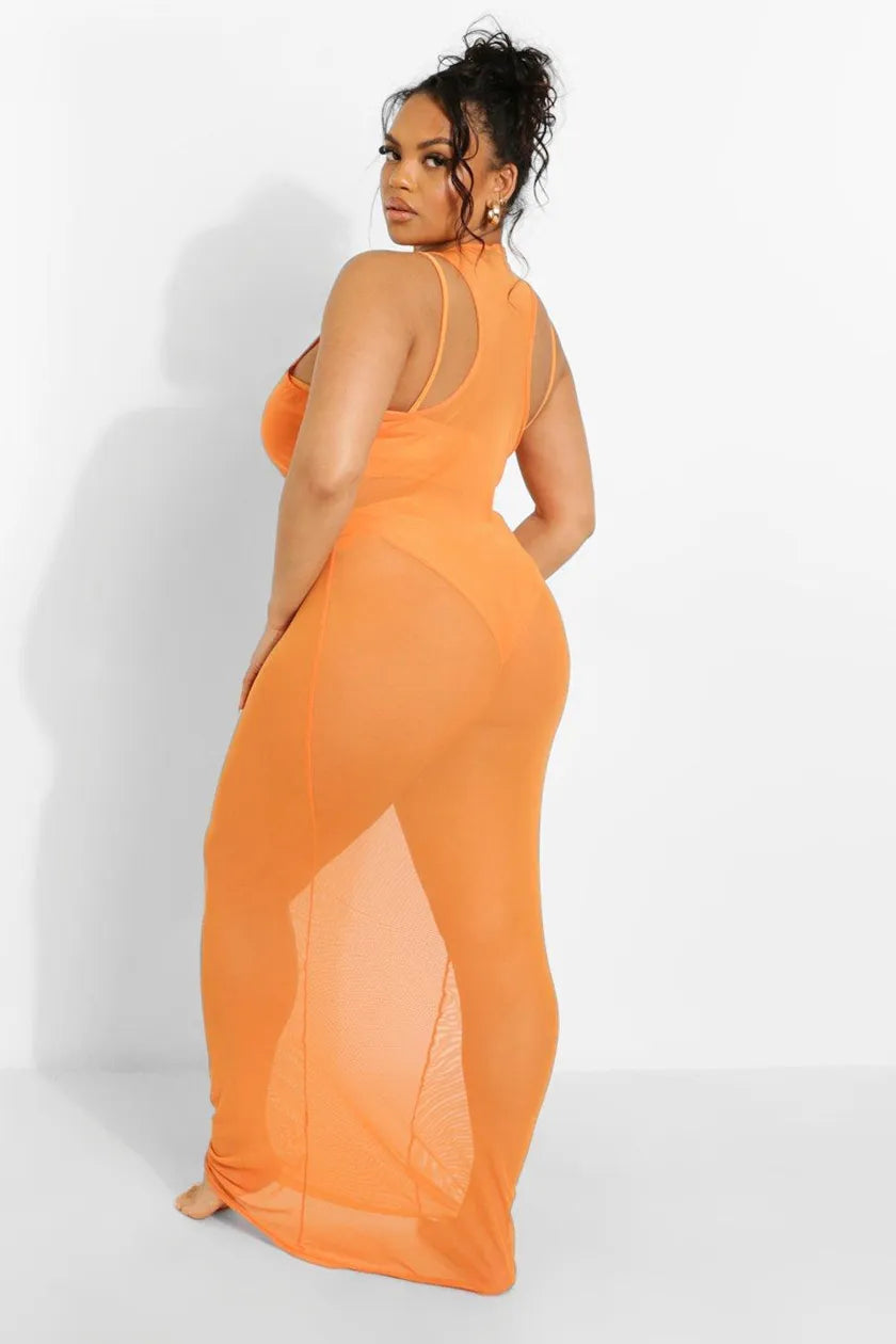 Plus Tropicana Racer Front Mesh Beach Dress
