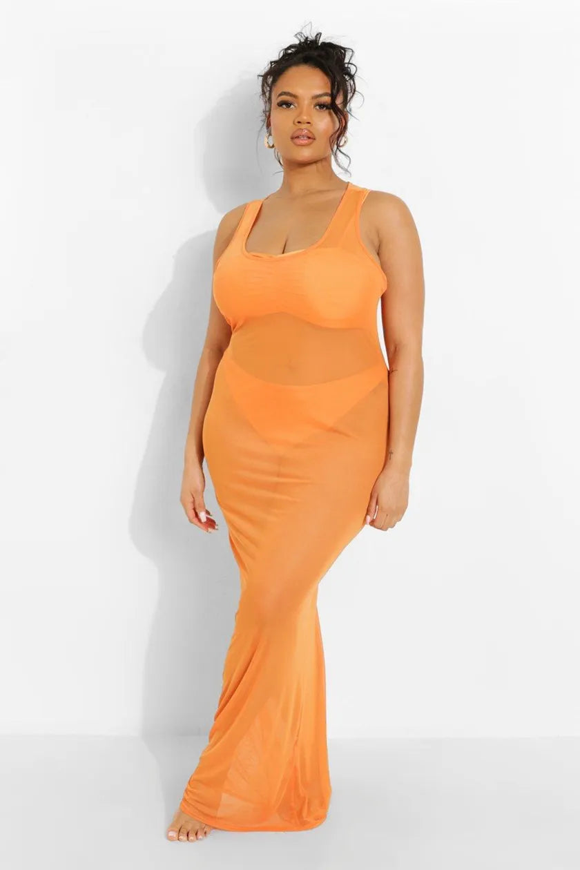 Plus Tropicana Racer Front Mesh Beach Dress