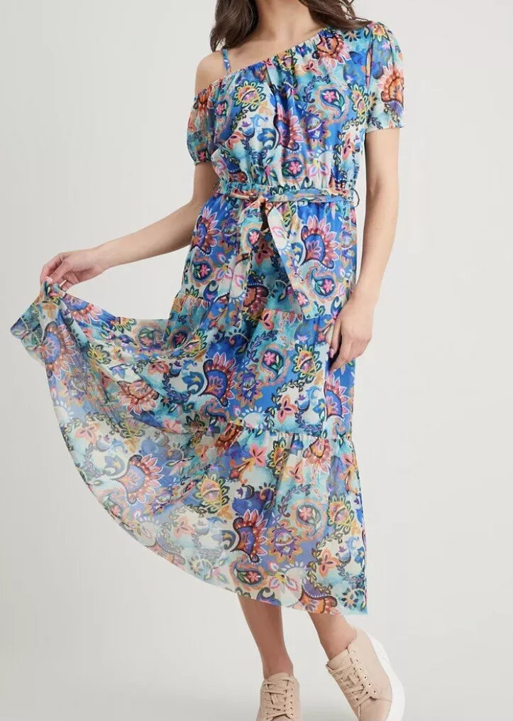 Bright Paisely One Shoulder Dress