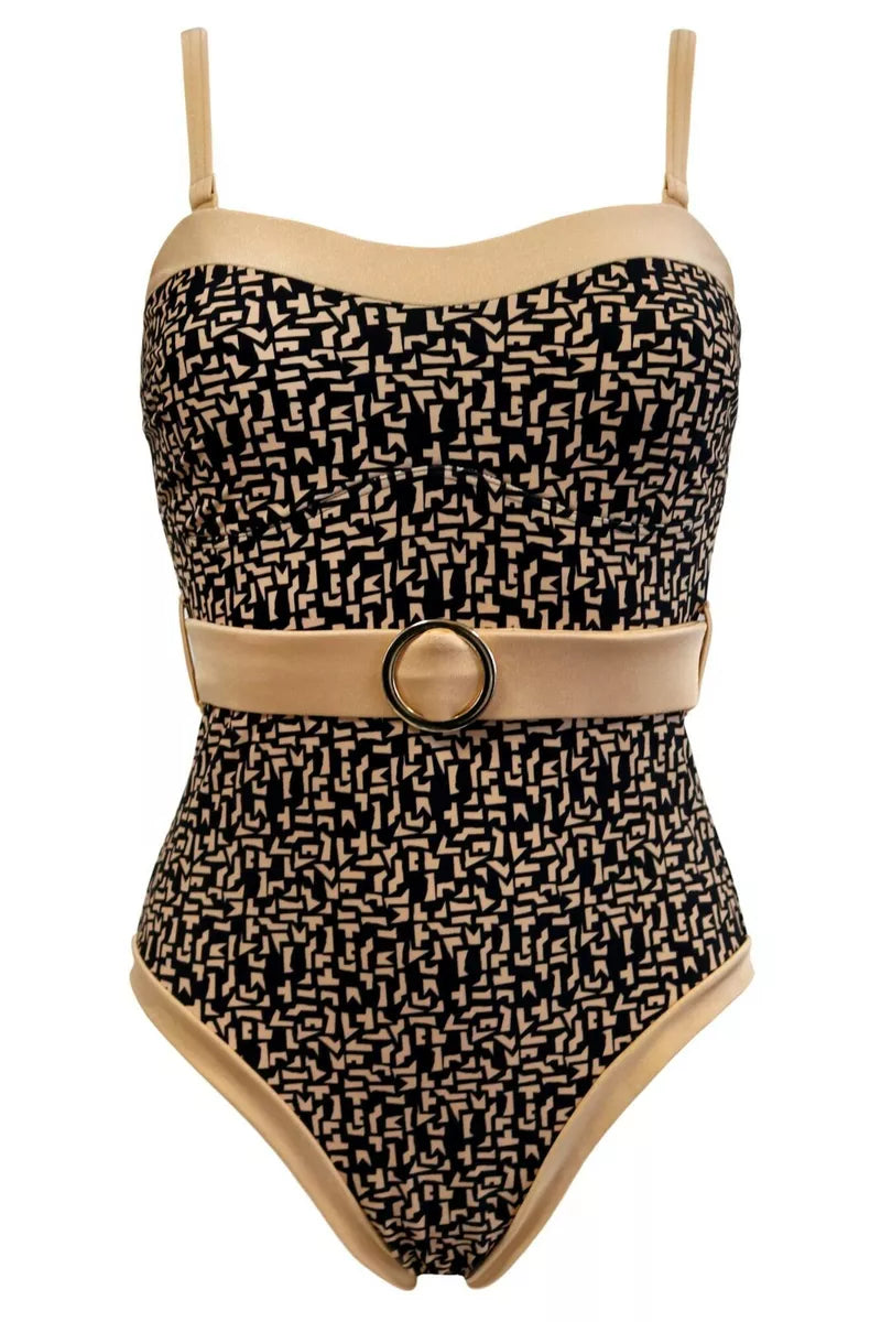 Casablanca Black/Gold Removable Straps Belted Control Swimsuit