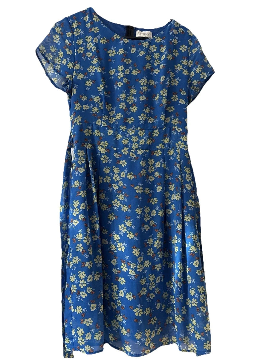 Garden Print Short Sleeve Tie Back Dress