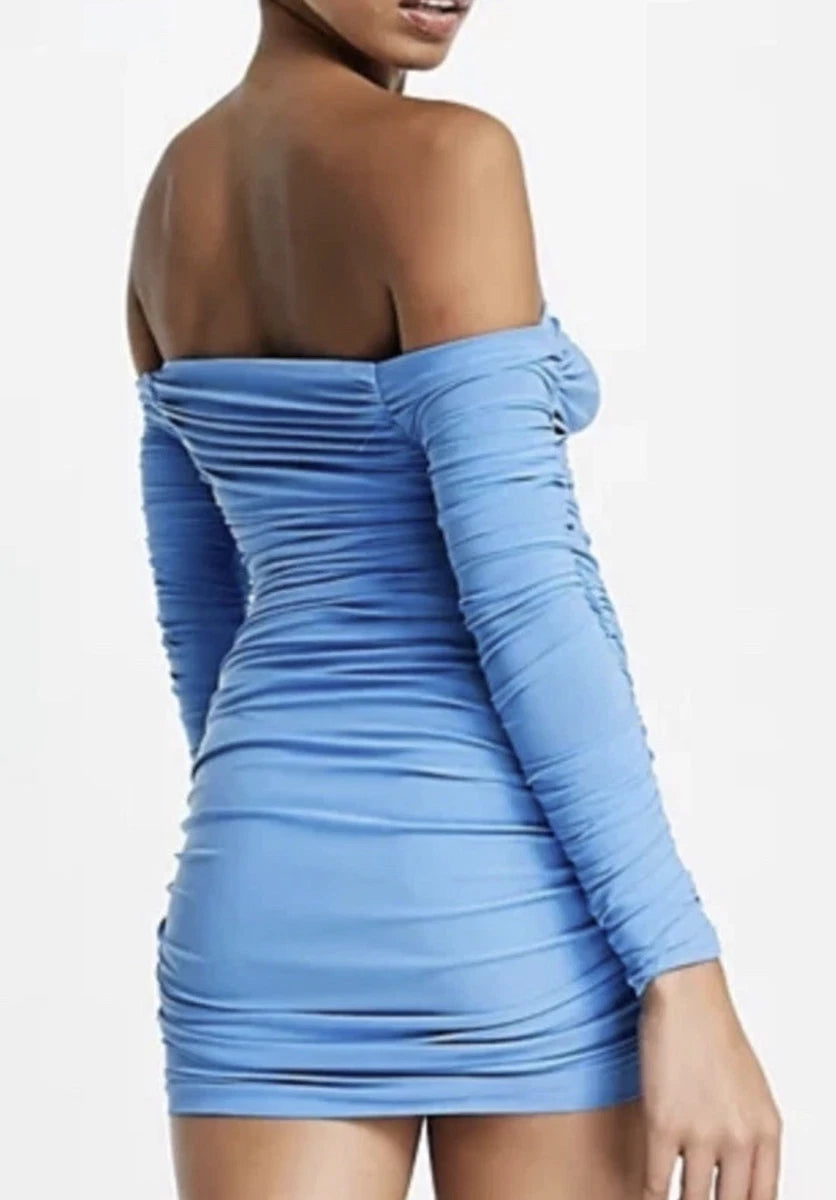 Blue Ruched Bodycon Mini Dress