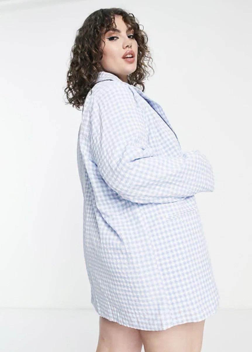 Plus Oversized Blazer Co-ord in Blue Gingham