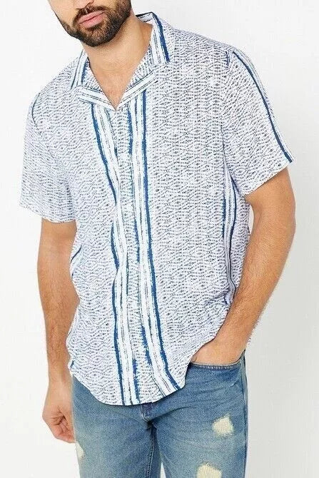 Revere Collar Stripe Short Sleeve Shirt