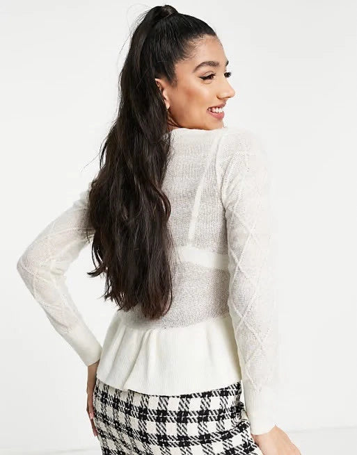 Ivory Faux Pearl Diamond Frill Hem Jumper