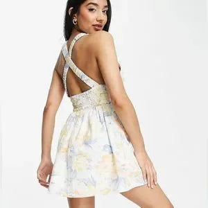 Scrunchie Strap Skort Dress In White Floral