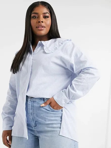 Striped Peter Pan Collar Oversized Shirt