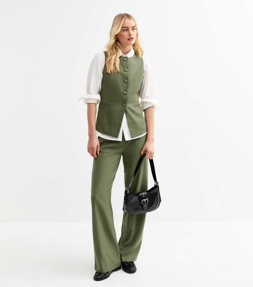 Tall Khaki Linen Blend Waistcoat