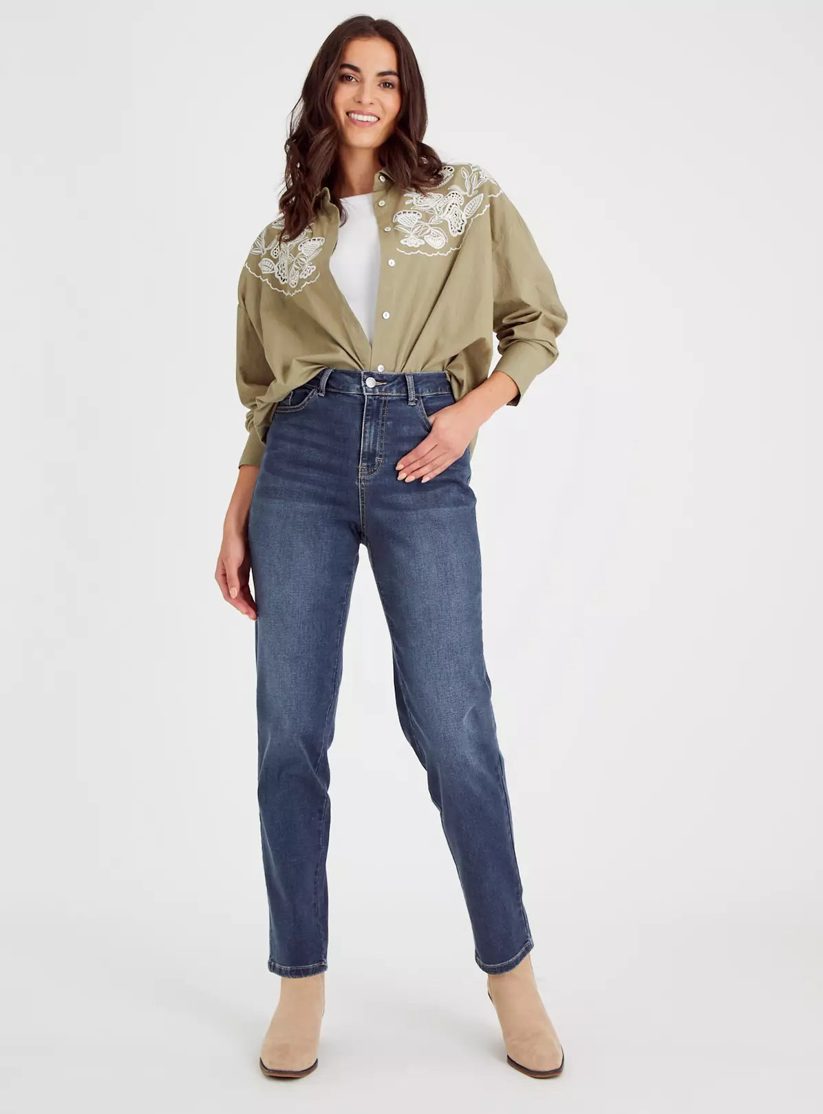 Blue Denim Straight Leg Jeans