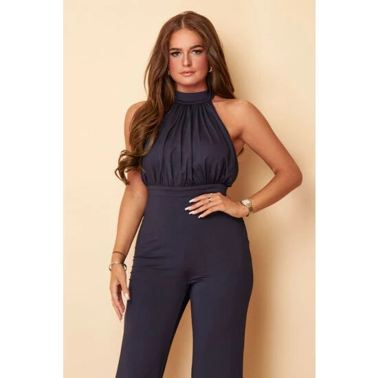 Navy Halterneck Wide Leg Jumpsuit